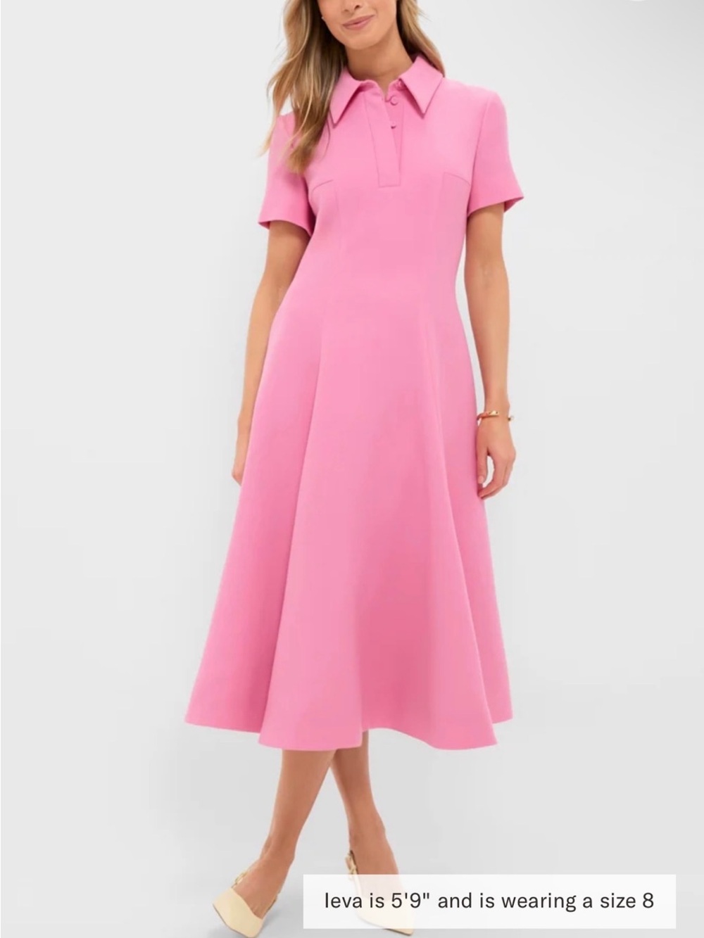 Women's Pink Polo-Collar Fit & Flare Dress - Picture 3 of 5